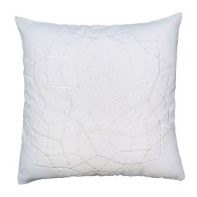 Hugo 20 x 20 Square Accent Throw Pillow, Embroidered Geometric Abstract Pattern, With Filler, White