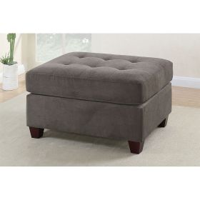 Waffle Sued Cocktail Ottoman with Accent Tufting in Charcoal