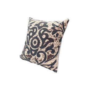 18 x 18 Square Accent Throw Pillow, Damask Print, Soft Polyester Filler, Cream, Blue