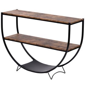 TREXM Rustic Industrial Design Demilune Shape Textured Metal Distressed Wood Console Table (Distressed Brown)