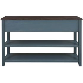 TREXM Retro Design Console Table with Two Open Shelves, Pine Solid Wood Frame and Legs for Living Room (Navy)