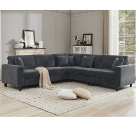 [NEW PACKAGING UPGRADE]Oversized Modular Sectional Sofa Set, L Shaped Couch,Corduroy ,Upholstered,Deep Seat,,5 Seat,5 Throw pillow and 6 back cushion