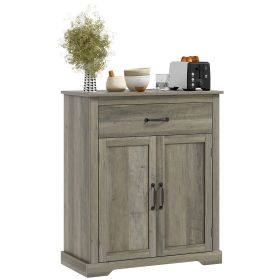 HOMCOM Sideboard Buffet Cabinet, Farmhouse Coffee Bar Storage Cabinet with Drawer, Accent Cabinet with Double Doors and Adjustable Shelf, Gray