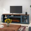 Bridgevine Home Nantucket 97 inch Fireplace TV Stand Console for TVs up to 100 inches, Minimal Assembly, Blue Denim and Whiskey Finish