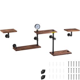 VEVOR Industrial Pipe Shelving, Pipe Shelves with 5-Tier Wood Planks, Rustic Floating Shelves Wall Mounted