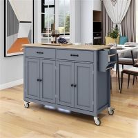 Kitchen Island Cart with Solid Wood Top and Locking Wheels,54.3 Inch Width,4 Door Cabinet and Two Drawers,Spice Rack, Towel Rack (Grey Blue) Kitchen Island Cart with Solid Wood Top and Locking Wheels,54.3 Inch Width,4 Door Cabinet and Two Drawers,Spice Rack, Towel Rack (Grey Blue)