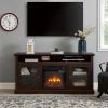 Contemporary TV Media Stand Modern Entertainment Console with 18" Fireplace Insert for TV Up to 65" with Open and Closed Storage Space, Brown, 60"W*15