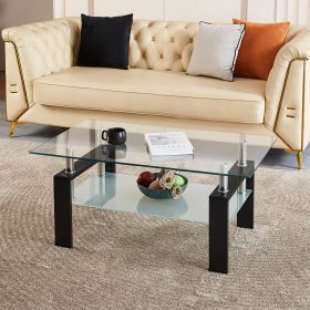 Tempered Clear Glass Coffee Table, 2-Layers Coffee Table Living Room Center Table