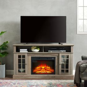 Classic TV Media Stand Modern Entertainment Console with 23" Fireplace Inset for TV Up to 65" with Open and Closed Storage Space, Gray Wash, 58.25"W*1