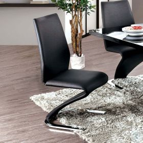 Contemporary Style Z-Shaped Chair Base 2pcs Dining Chairs Black Leatherette Chrome Finish Side Chair Dining Room Furniture