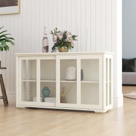 Kitchen Storage Stand Cupboard With Glass Door-White