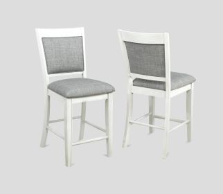 Farmhouse Style 2pc White & Gray Linen Counter Height Chair Bar Stool Footrest Wooden Furniture