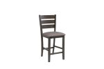 Contemporary Style Gray Finish Counter Height Dining Chair Bar Stool 2pc Set Fabric Upholstery Wooden Furniture