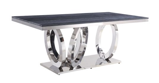 ACME Nasir Dining Table, Gray Printed Faux Marble & Mirrored Silver Finish 68255