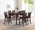 Dining Room Furniture Dark Brown Counter Height Dining Table w Butterfly Leaf 6x High Chairs Wooden Top 7pc Set Table Contemporary