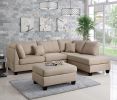 Sand Color 3pcs Sectional Living Room Furniture Reversible Chaise Sofa And Ottoman Polyfiber Linen Like Fabric Cushion Couch