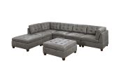 Living Room Furniture Antique Grey Modular Sectional 7pc Set Breathable Leatherette Tufted Couch 2x Corner Wedge 3x Armless Chairs and 2x Ottoman L-Sh