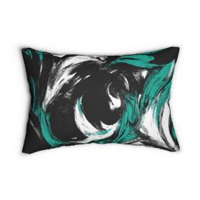 Decorative Lumbar Throw Pillow - Black Green White Abstract Pattern