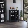 Bar Cabinet Castle, One Open Shelf, Six Wine Cubbies, Black Wengue Finish