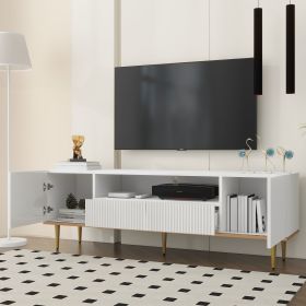 U-Can Modern TV Stand for 70+ Inch TV, Entertainment Center TV Media Console Table, with Shelf, 2 Drawers and 2 Cabinets, TV Console Cabinet Furniture