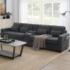 [VIDEO provided] [New] 114.2" Upholstered Sofa with Console, 2 Cupholders and 2 USB Ports Wired or Wirelessly Charged