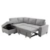 Sleeper Sectional Sofa, L-Shape Corner Couch Sofa-Bed with Storage Ottoman & Hidden Arm Storage & USB Charge for Living Room Apartment, Gray