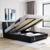 Queen Size Upholstered Faux Leather Platform bed with a Hydraulic Storage System, Black