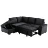 Sleeper Sectional Sofa, L-Shape Corner Couch Sofa-Bed with Storage Ottoman & Hidden Arm Storage & USB Charge for Living Room Apartment, Black