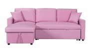 Paisley 82" Pink Linen Fabric Reversible Sleeper Sectional Sofa with Storage Chaise