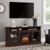 Contemporary TV Media Stand Modern Entertainment Console with 18" Fireplace Insert for TV Up to 65" with Open and Closed Storage Space, Brown, 60"W*15