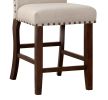 Classic Cream Upholstered Cushion Chairs Set of 2pc Counter Height Dining Chair Nailheads Solid wood Legs Dining Room