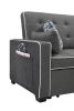 Austin 75" Modern Gray Fabric Sleeper Sofa with 2 USB Charging Ports and 4 Accent Pillows