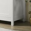 Claire 35" White Storage Cabinet with Oak Accent Finish and Framed Slatted Panel Design