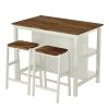 3 PCS Dining Table Set Rustic Retro Breakfast Table Dining Stools Rubber Wood for 2 with Two Open Shelves for Small Space Kitchen Dining Room Cream Wh