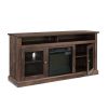 Contemporary TV Media Stand Modern Entertainment Console with 18" Fireplace Insert for TV Up to 65" with Open and Closed Storage Space, Brown, 60"W*15