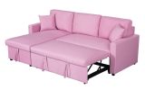 Paisley 82" Pink Linen Fabric Reversible Sleeper Sectional Sofa with Storage Chaise