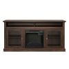 Contemporary TV Media Stand Modern Entertainment Console with 18" Fireplace Insert for TV Up to 65" with Open and Closed Storage Space, Brown, 60"W*15