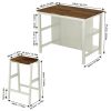 3 PCS Dining Table Set Rustic Retro Breakfast Table Dining Stools Rubber Wood for 2 with Two Open Shelves for Small Space Kitchen Dining Room Cream Wh