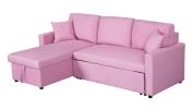 Paisley 82" Pink Linen Fabric Reversible Sleeper Sectional Sofa with Storage Chaise