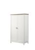 Claire 35" White Storage Cabinet with Oak Accent Finish and Framed Slatted Panel Design