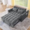 Sleeper Sofa, Convertible Sofa, Recliner, Bed, 3-in-1, 3-Position Adjustable Backrest, 2-Seater Sectional, Two Side Pockets, 2 Pillows for Living Room