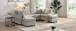 103" Sectional Sofa Couch Sofa Bed U-shaped Sofa with Two Movable Ottoman and Three USB Ports for Living Room, Grey