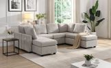 103" Sectional Sofa Couch Sofa Bed U-shaped Sofa with Two Movable Ottoman and Three USB Ports for Living Room, Grey