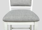 Farmhouse Style 2pc White & Gray Linen Counter Height Chair Bar Stool Footrest Wooden Furniture