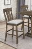 2pc Brown Oak & Gray Fabric Counter Height Dining Chair Rustic Farmhouse Style Standard Dining Height Upholstered Seat Wooden Furniture