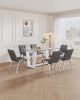 Table and chair set, rectangular dining table, equipped with 0.4 "tempered glass tabletop and white MDF trapezoidal support, paired with lattice armle