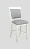 Farmhouse Style 2pc White & Gray Linen Counter Height Chair Bar Stool Footrest Wooden Furniture