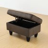 Dark Brown Flannel Living Room Sofa Ottoman