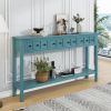 TREXM Rustic Entryway Console Table, 60" Long Sofa Table with two Different Size Drawers and Bottom Shelf for Storage (Turquoise Green)