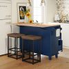 TOPMAX Farmhouse Kitchen Island Set with Drop Leaf and 2 Seatings,Dining Table Set with Storage Cabinet, Drawers and Towel Rack, Blue+Black+Brown